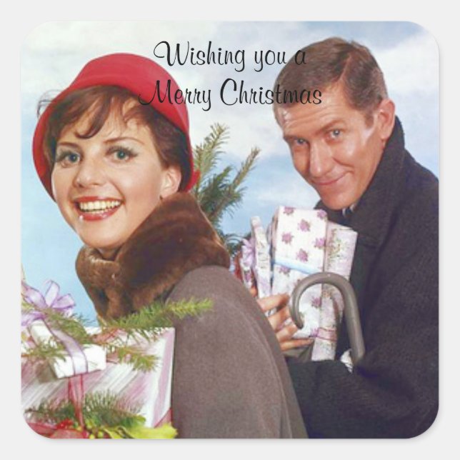 Adesivo Quadrado Vintel de Natal Comprando (Frente)