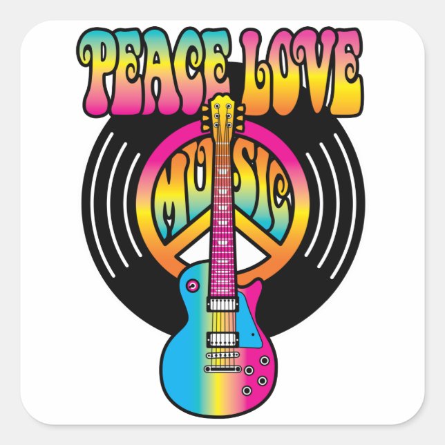 Adesivo Quadrado Vinyl Peace Love & Music (Frente)