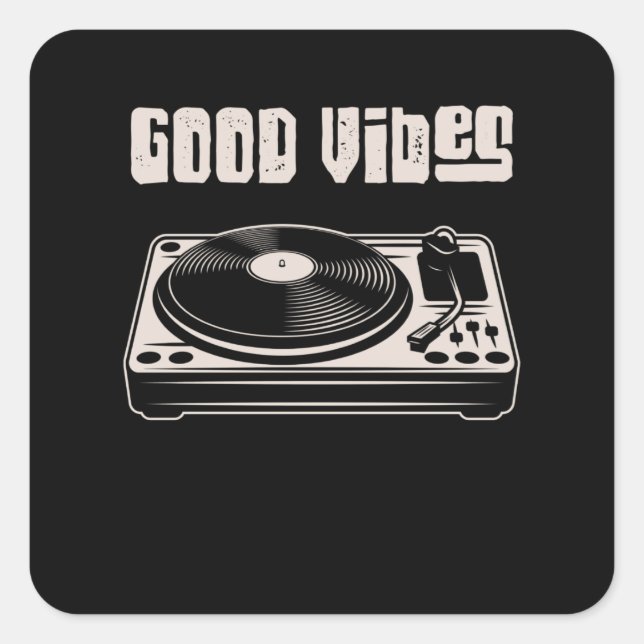 Adesivo Quadrado Vinyl Turntable Music DJ Record (Frente)