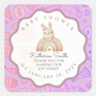 Adesivo Quadrado VIOLET bunny pastel party babyshower