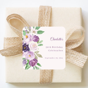 Adesivo Quadrado Violet lilás flores rosa aniversário