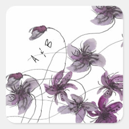 Adesivo Quadrado Violetas Selvagens Cintadas Pintadas Manualmente