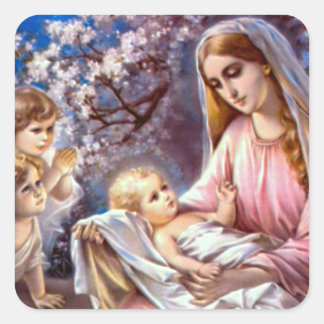 Adesivo Quadrado Virgem Abençoada Maria e Criança Criança Jesus