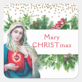 Adesivo Quadrado Virgem Católica de Natal Maria Religiosa