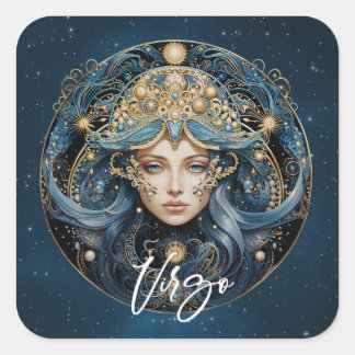 Adesivo Quadrado Virgem Elegante Fantasy Zodiac Black Dourado Virgo