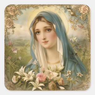 Adesivo Quadrado Virgem Mãe Maria Floral vintage Católica