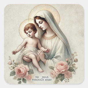 Adesivo Quadrado Virgem Maria e Menino Jesus Antigos