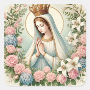 Adesivo Quadrado Virgem Maria Fatima Rosas Rosa
