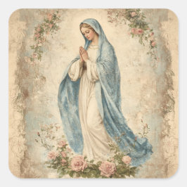 Adesivo Quadrado Virgem Maria Floral Religiosa Vintage Católica