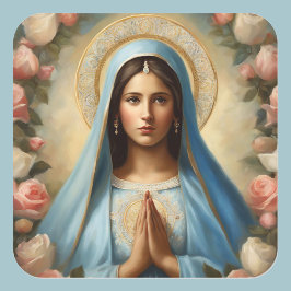 Adesivo Quadrado Virgem Mary Halo Prayer Adorada com Rosas