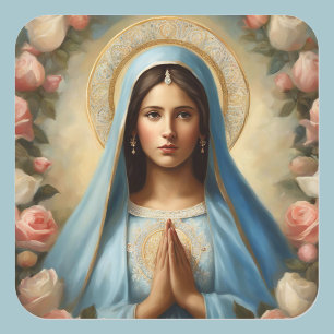 Adesivo Quadrado Virgem Mary Halo Prayer Adorada com Rosas