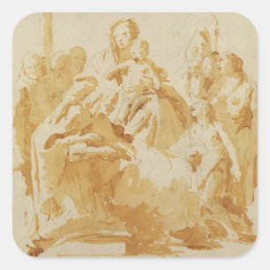 Adesivo Quadrado Virgin e criança Adored por Bishops, por monges &