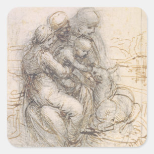Adesivo Quadrado Virgin e criança com St Anne, c.1501-10 (caneta e