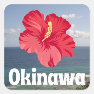 Adesivo Quadrado Visão Cênica de Okinawa e Poster de Hibiscus