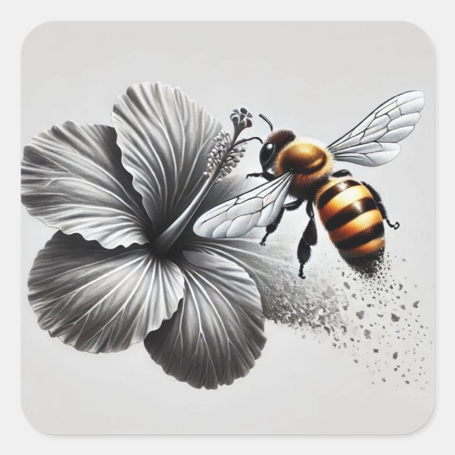 Adesivo Quadrado Visão macro detalhada de uma abelha de mel (Frente)