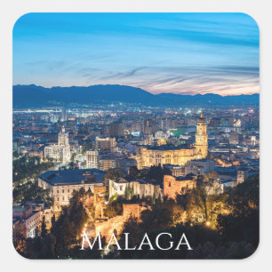 Adesivo Quadrado Visão noturna da Catedral de Málaga em Málaga, Esp