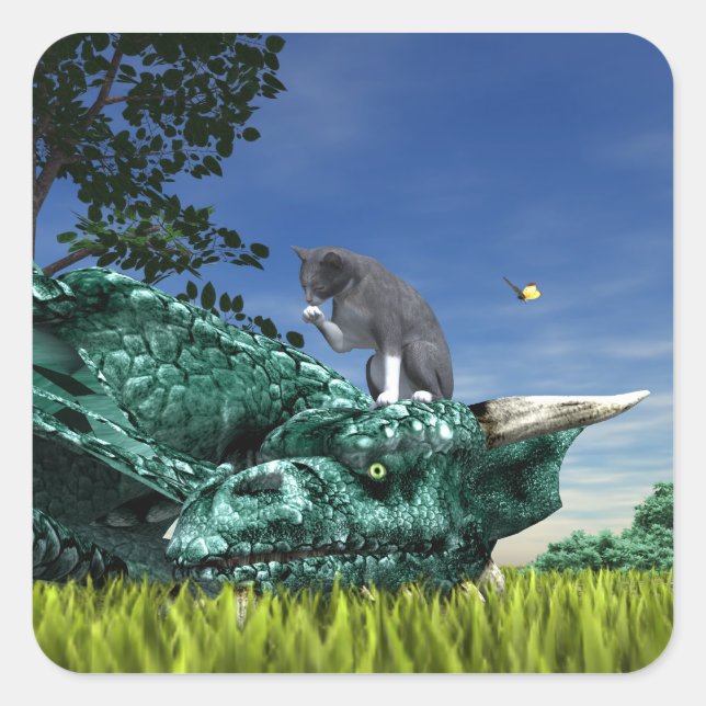 Adesivo Quadrado Visitante surpresa - Gato bonito na cabeça do Drag (Frente)