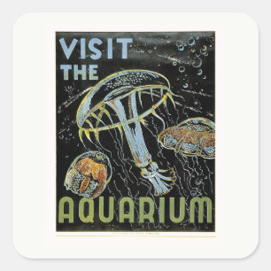 Adesivo Quadrado Visite o Aquário - Geleias Poster WPA, medusas