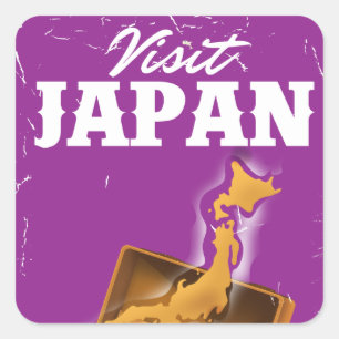 Adesivo Quadrado Visite o Japão pôster de viagem vintage