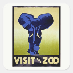 Adesivo Quadrado Visite o Zoológico - Elefante - Poster de Vintage