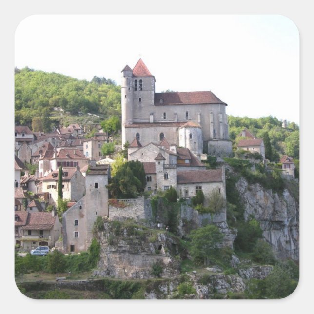 Adesivo Quadrado Vista da aldeia e da igreja (fotografia) 3 (Frente)