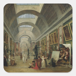 Adesivo Quadrado Vista da galeria grande do Louvre, 1796