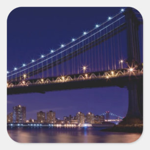 Adesivo Quadrado Vista da ponte de Manhattan na noite