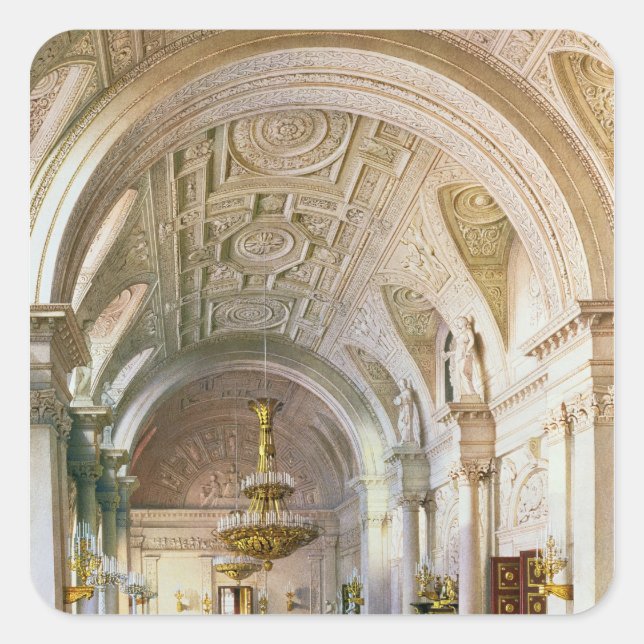 Adesivo Quadrado Vista da Sala Branca no Palácio de Inverno (Frente)