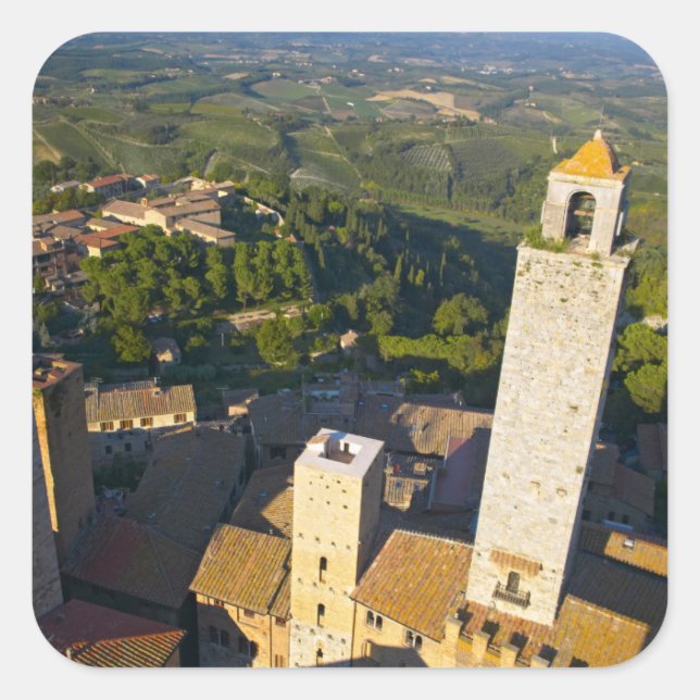 Adesivo Quadrado Vista da Torre, San Gimignano, Siena, Toscana (Frente)