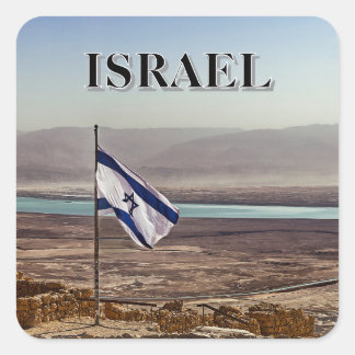 Adesivo Quadrado Vista de Masada com Bandeira Israelense