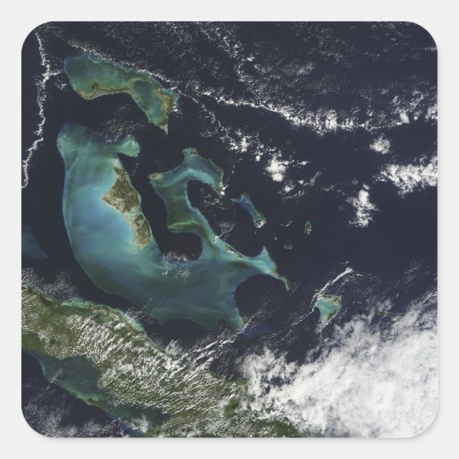 Adesivo Quadrado Vista de satélite das Ilhas Bahama (Frente)
