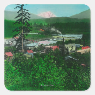 Adesivo Quadrado Vista distante do pico e da cidade da geleira