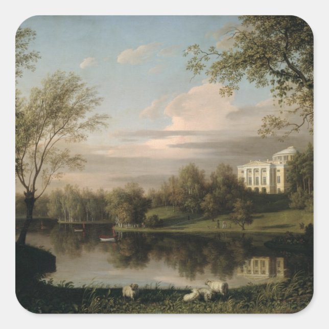 Adesivo Quadrado Vista do Palácio de Pavlovsk, c.1800 (Frente)