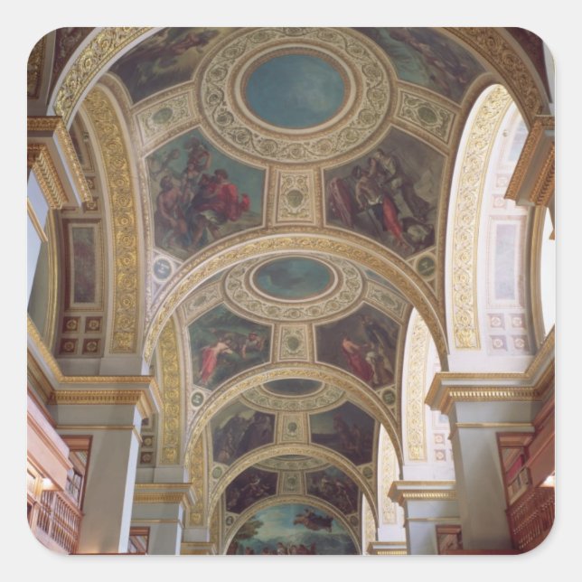 Adesivo Quadrado Vista do teto da biblioteca com dourado (Frente)