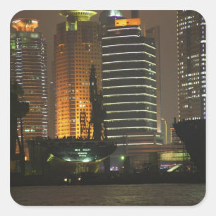 Adesivo Quadrado Vista noturna de destaque em Pudong New Area por