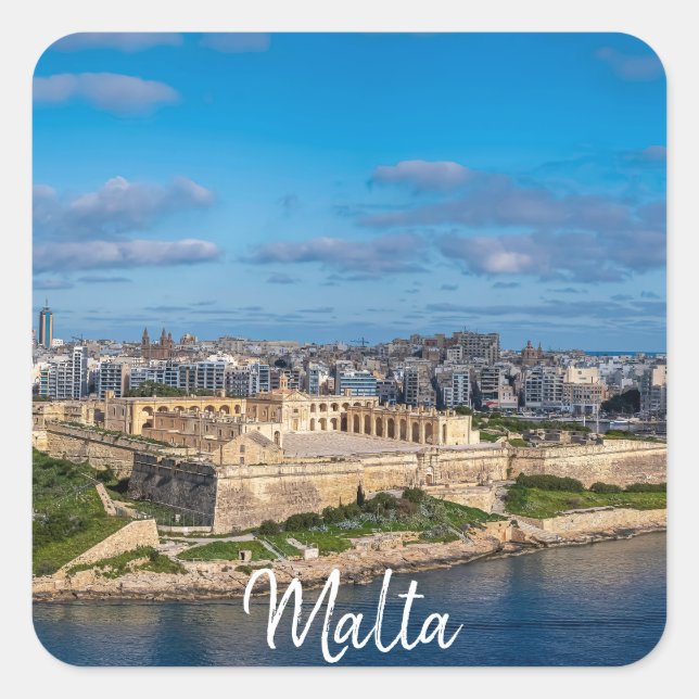 Adesivo Quadrado Vista panorâmica de Sliema em Malta (Frente)