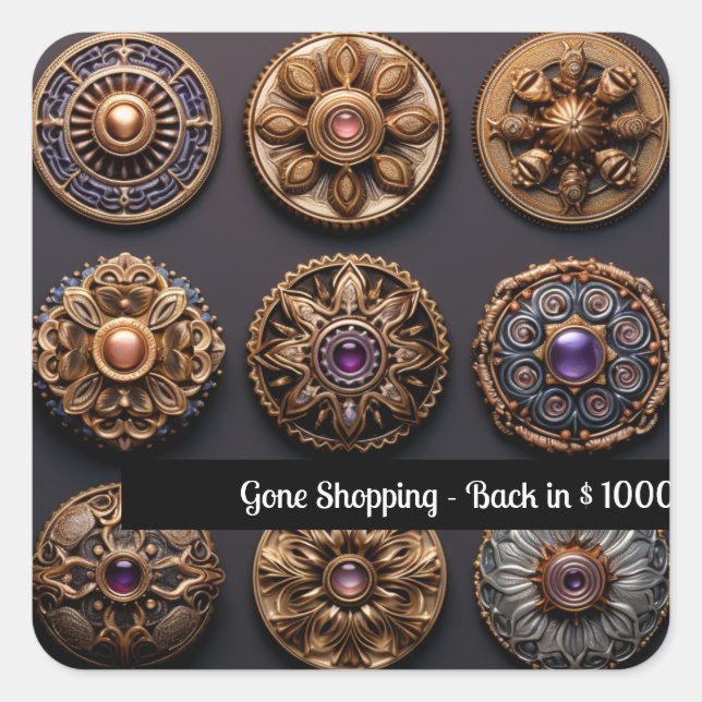 Adesivo Quadrado Vista roxa e Dourada no dia 2 mágico do botão (Frente)