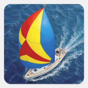 Adesivo Quadrado Vista superior de um iate à vela com Spinnaker
