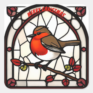 Adesivo Quadrado Vitraça Robin Redbreast "Feliz Natal"