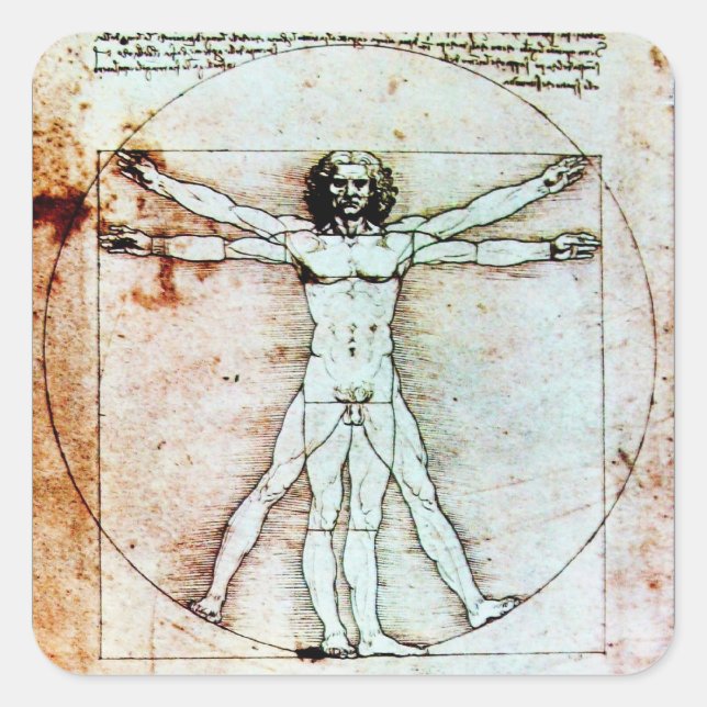 Adesivo Quadrado VITRUVIAN MAN , Antiquado BURACO Castanho (Frente)