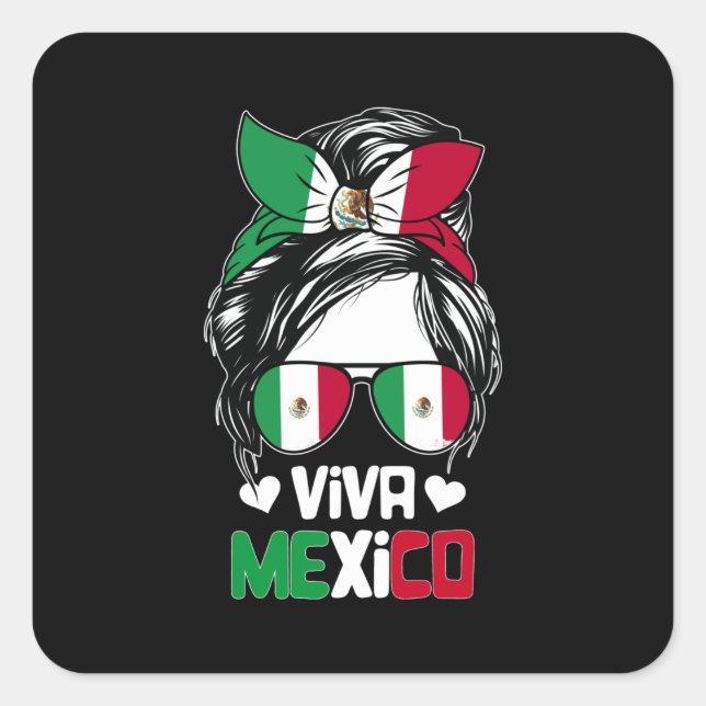 Adesivo Quadrado Viva Mexico Messy Bun mexicano Flag Lover (Frente)