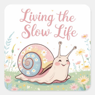 Adesivo Quadrado Vivendo a vida lenta Pastel Floral Snail
