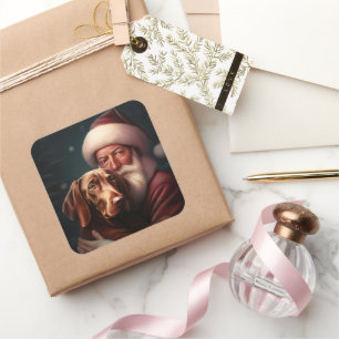 Adesivo Quadrado Vizsla Com O Papai Noel Natal Festivo