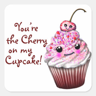 Adesivo Quadrado "Você é a Cherry no meu Cupcake!" Kawaii Sticker