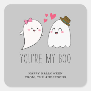 Adesivo Quadrado Você é minha Cinza de Boo Halloween Kawaii Ghost C