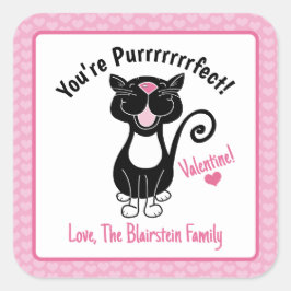 Adesivo Quadrado Você é Purrfect Black Cat Namorados Coração Rosa