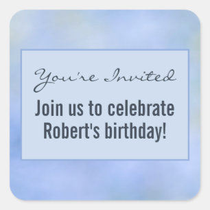 Adesivo Quadrado Você está convidado Selo Azul Amarelo Abstrato Cas