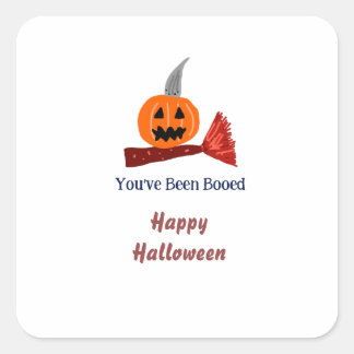 Adesivo Quadrado Você foi vaiado feliz Halloween vassoura de abóbor