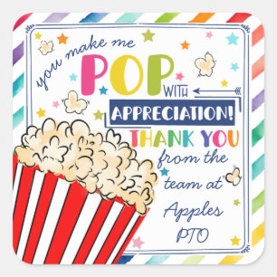 Adesivo Quadrado você me faz pop obrigados de pipoca ser voluntário