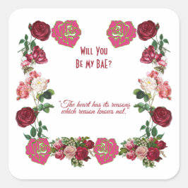 Adesivo Quadrado Você Será Meu BAE Rosas Rústicas Vintage Dia dos N